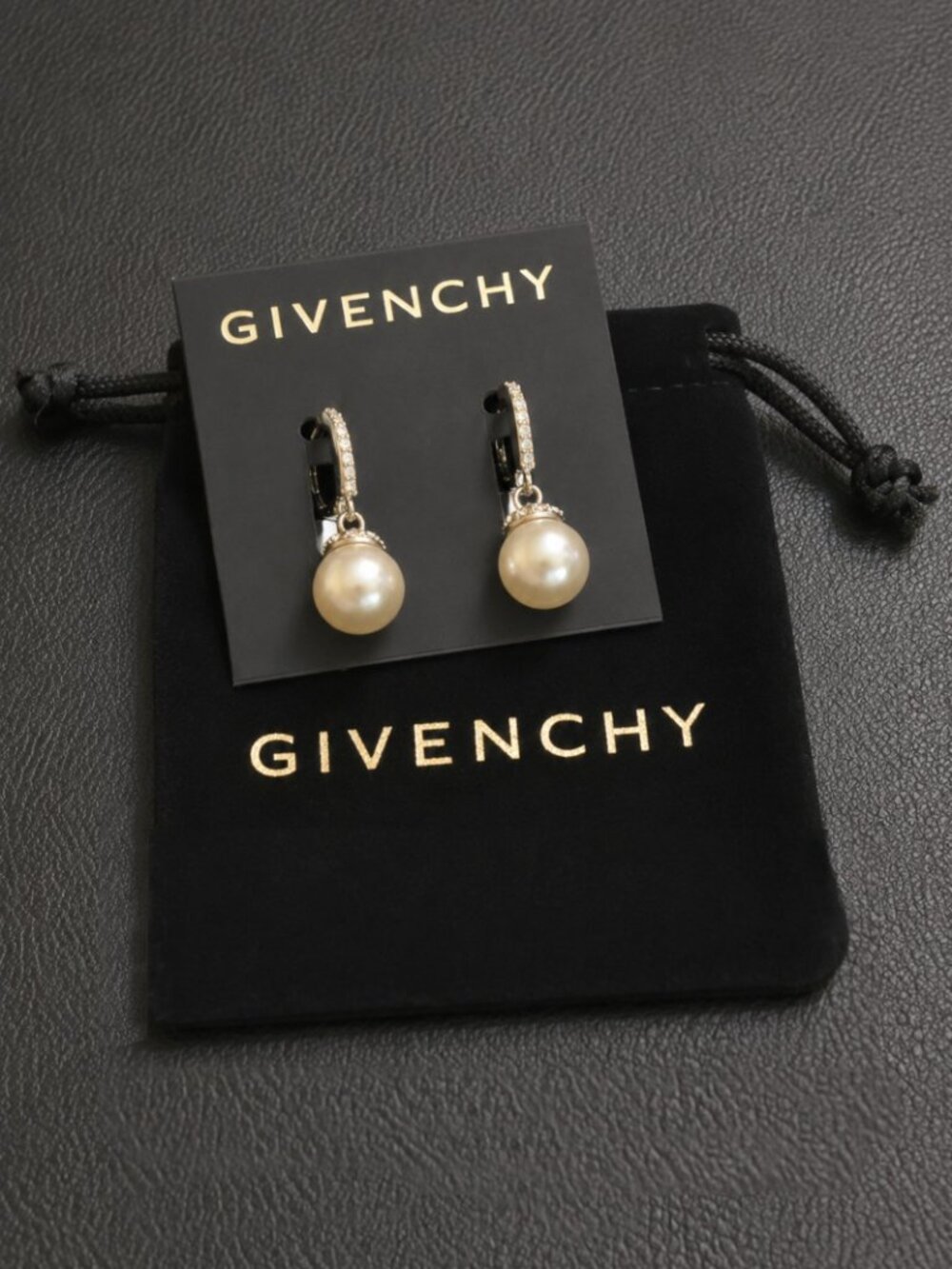 Givenchy Crystal Accent & Glass Pearl Drop Earrings Silver-Tone New